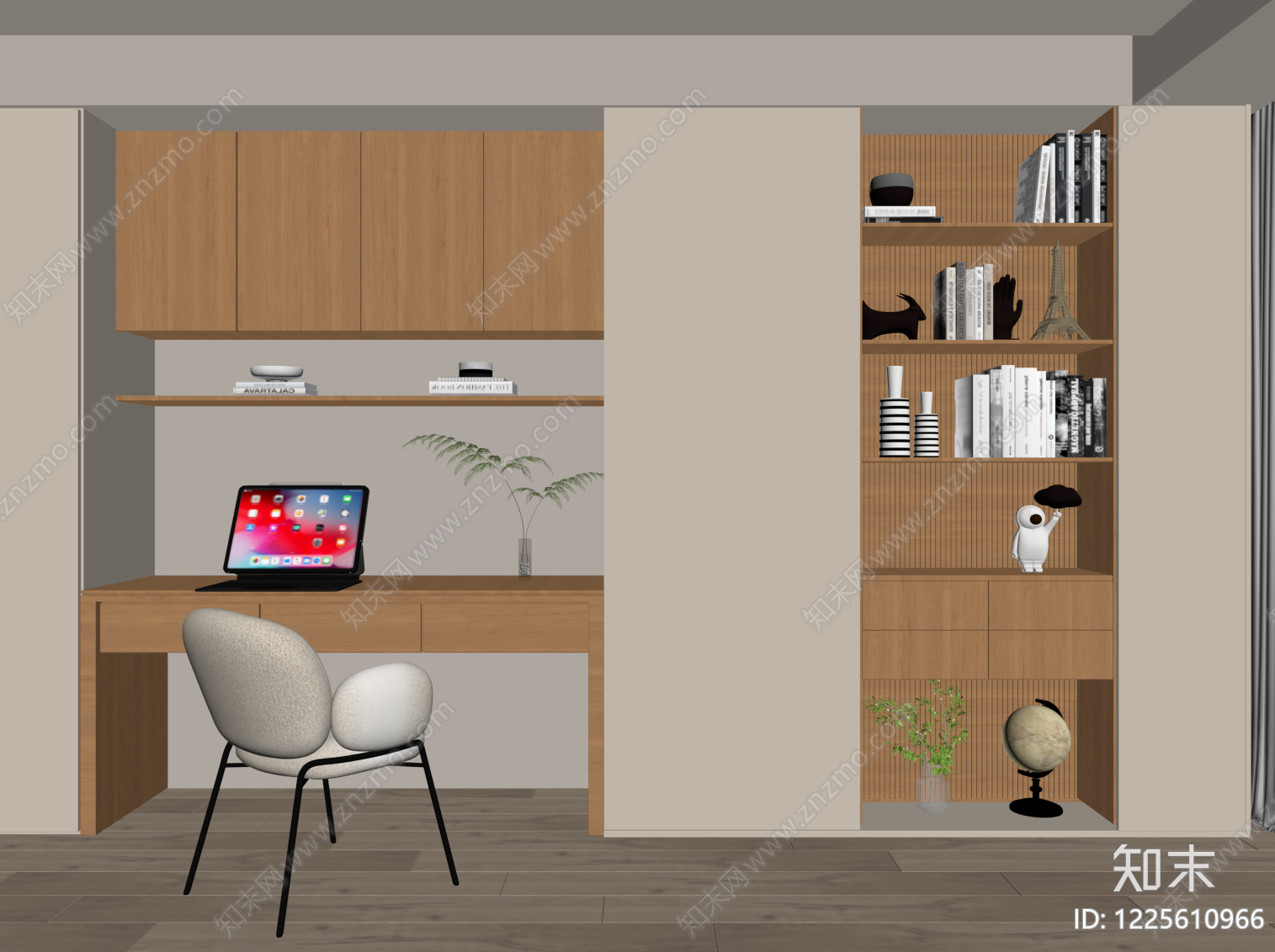 原木风书柜SU模型下载【ID:1225610966】