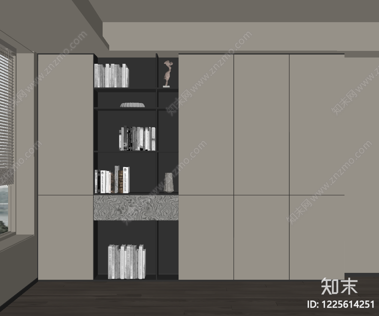 现代简约书柜SU模型下载【ID:1225614251】