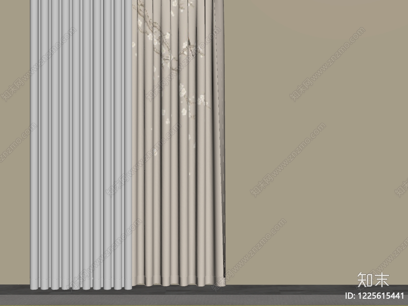 新中式窗帘SU模型下载【ID:1225615441】