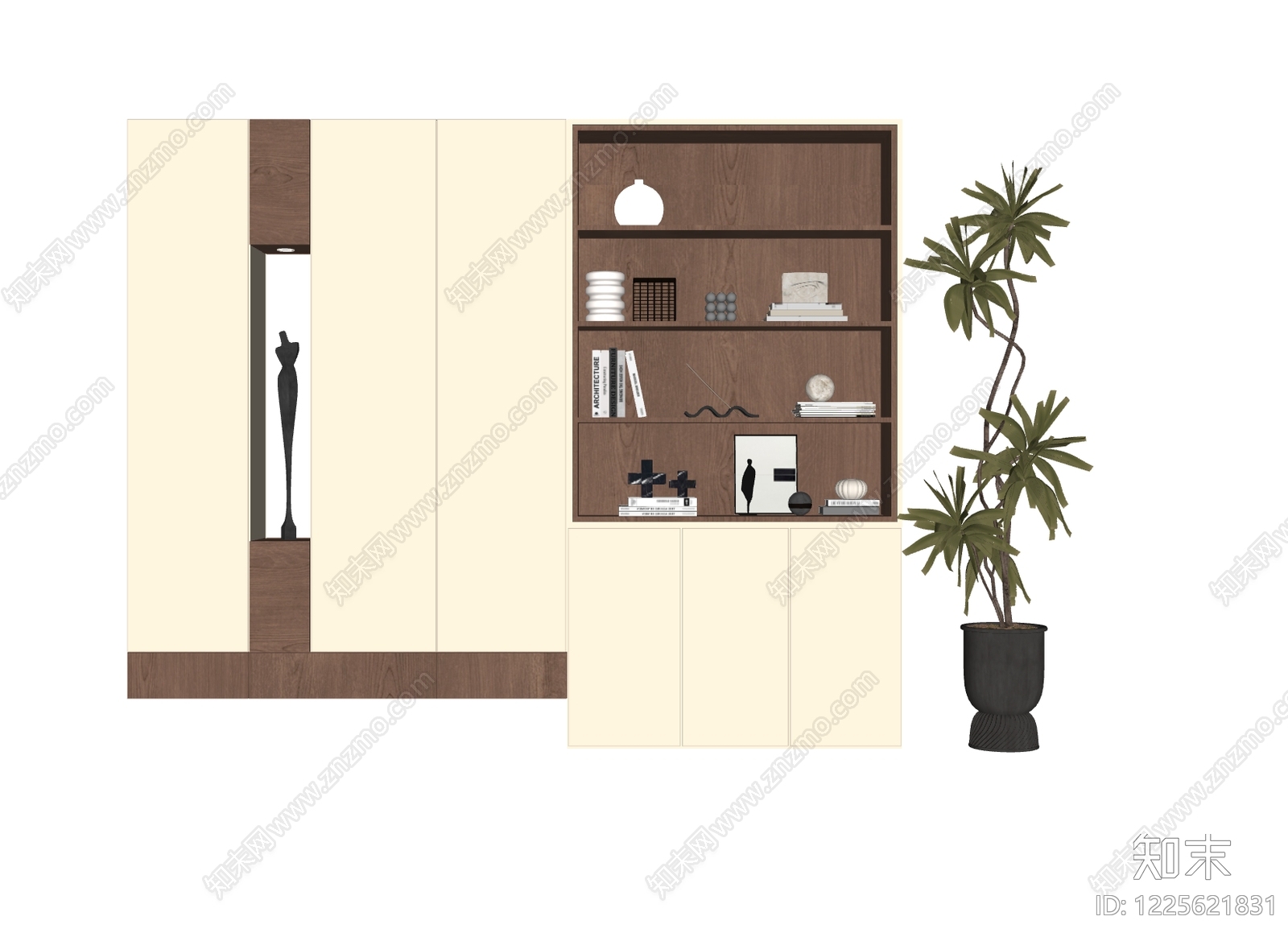现代简约书柜SU模型下载【ID:1225621831】