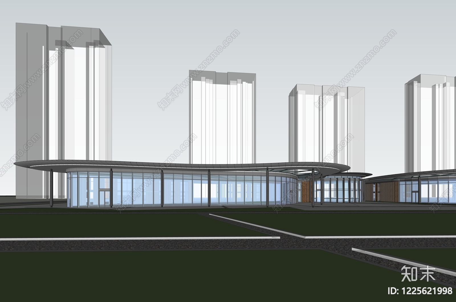 现代主义售楼处建筑SU模型下载【ID:1225621998】