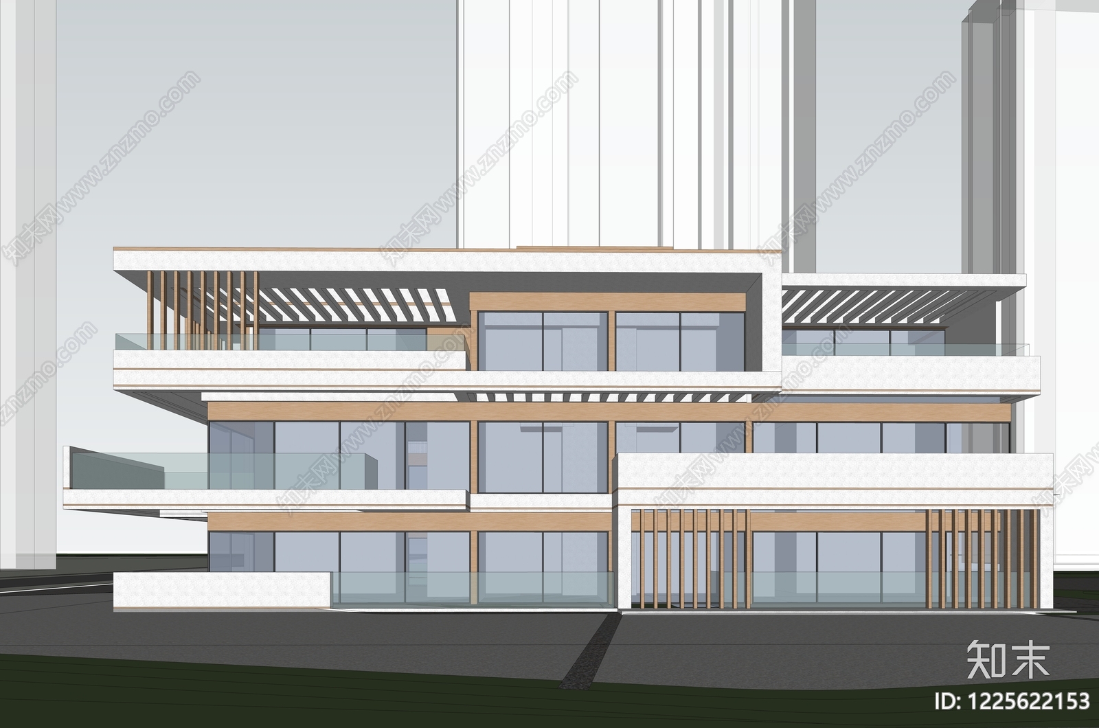 现代主义售楼处建筑SU模型下载【ID:1225622153】