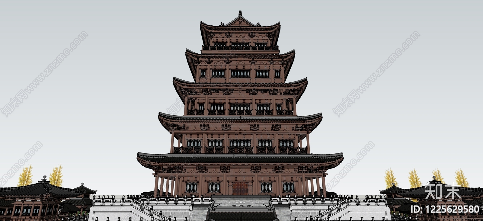 中式古建古建筑SU模型下载【ID:1225629580】