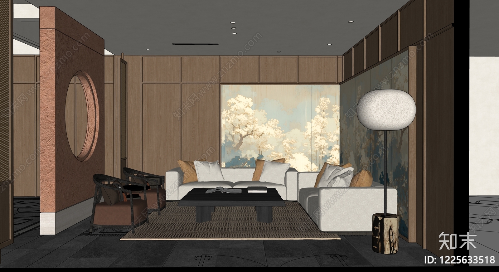 新中式接待室SU模型下载【ID:1225633518】