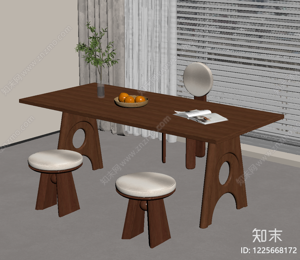 中古风书桌椅SU模型下载【ID:1225668172】