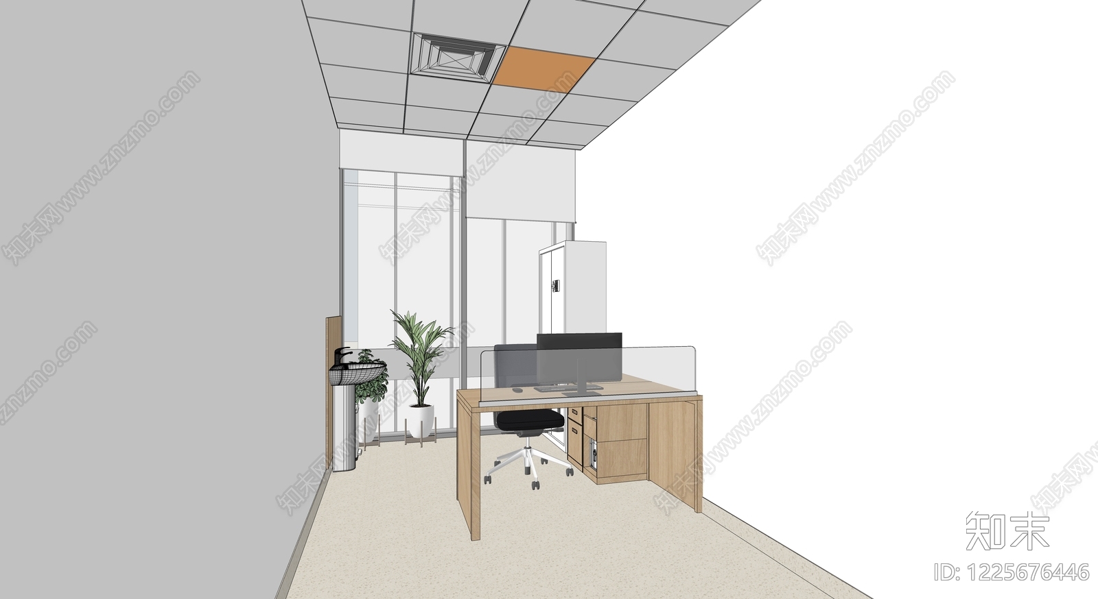 现代简约办公室SU模型下载【ID:1225676446】