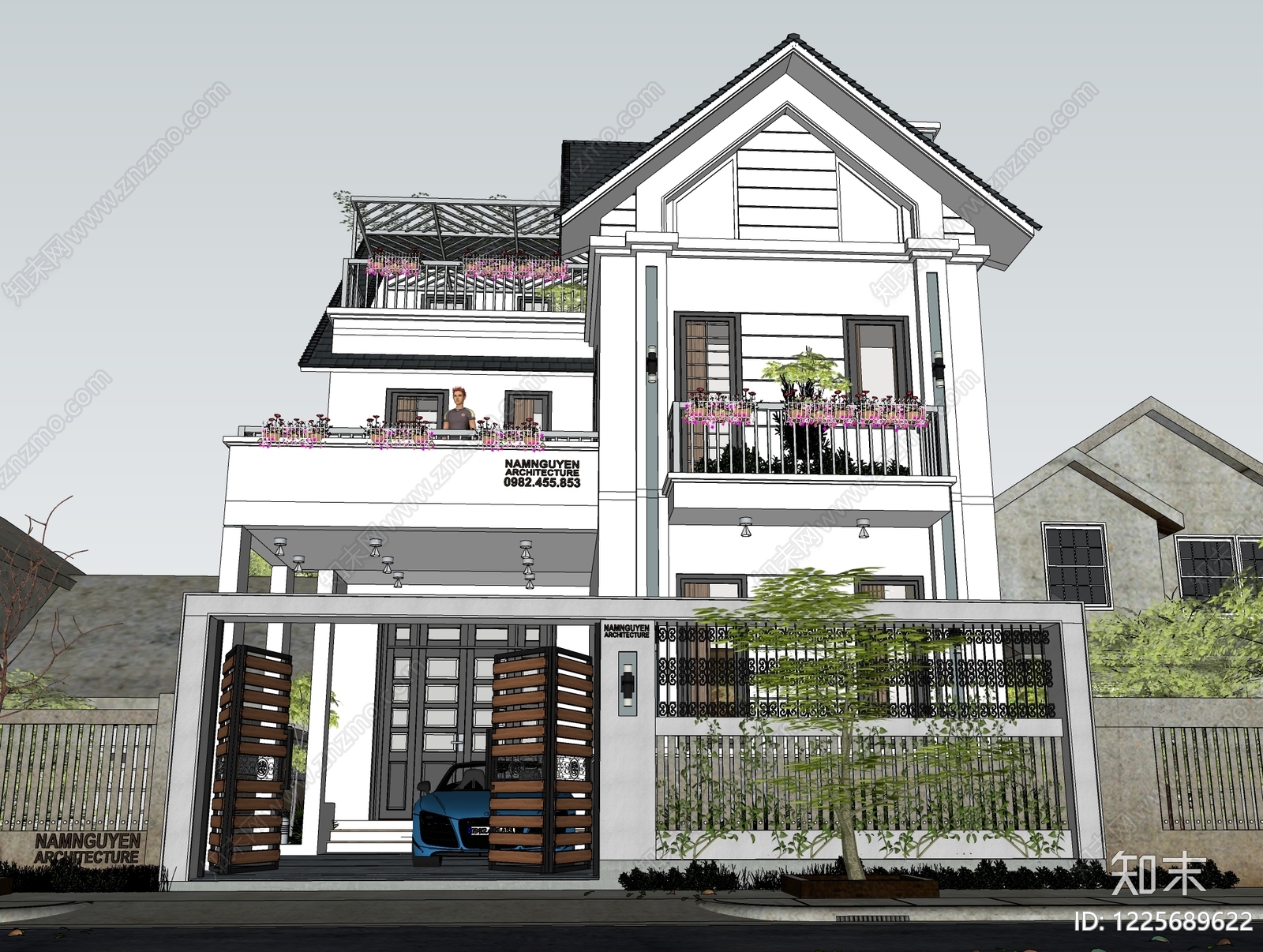 现代独栋别墅SU模型下载【ID:1225689622】