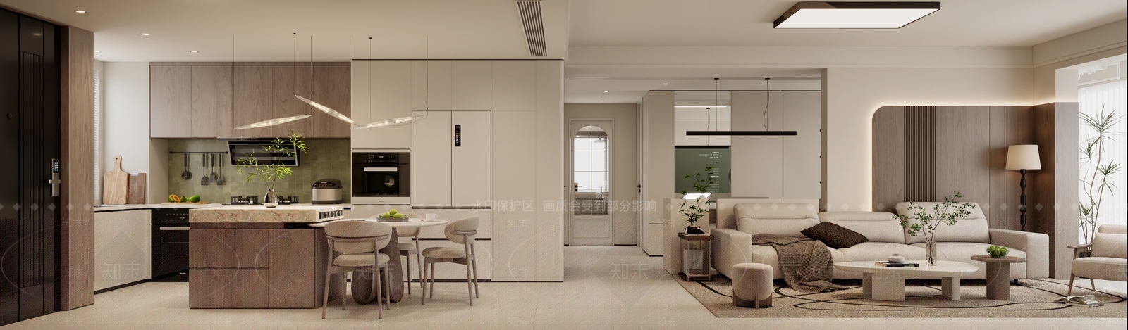 奶油风别墅客餐厅3D模型下载【ID:1225795438】