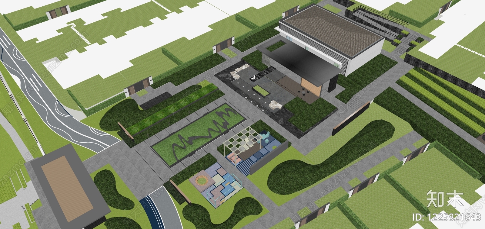 现代主义小区景观SU模型下载【ID:1225821643】