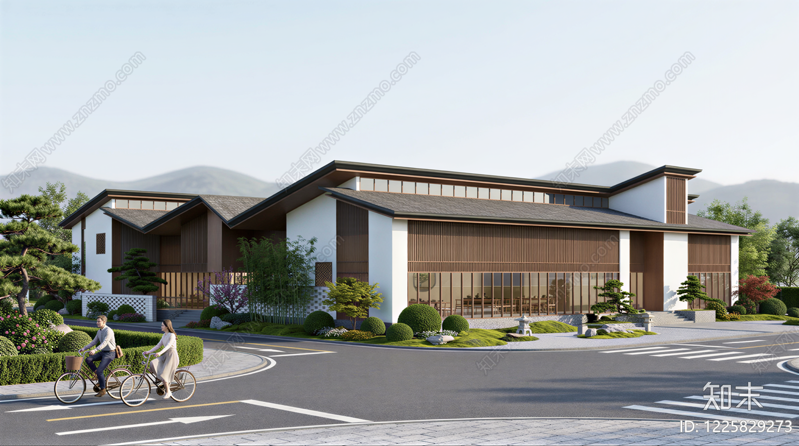 新中式民宿建筑SU模型下载【ID:1225829273】