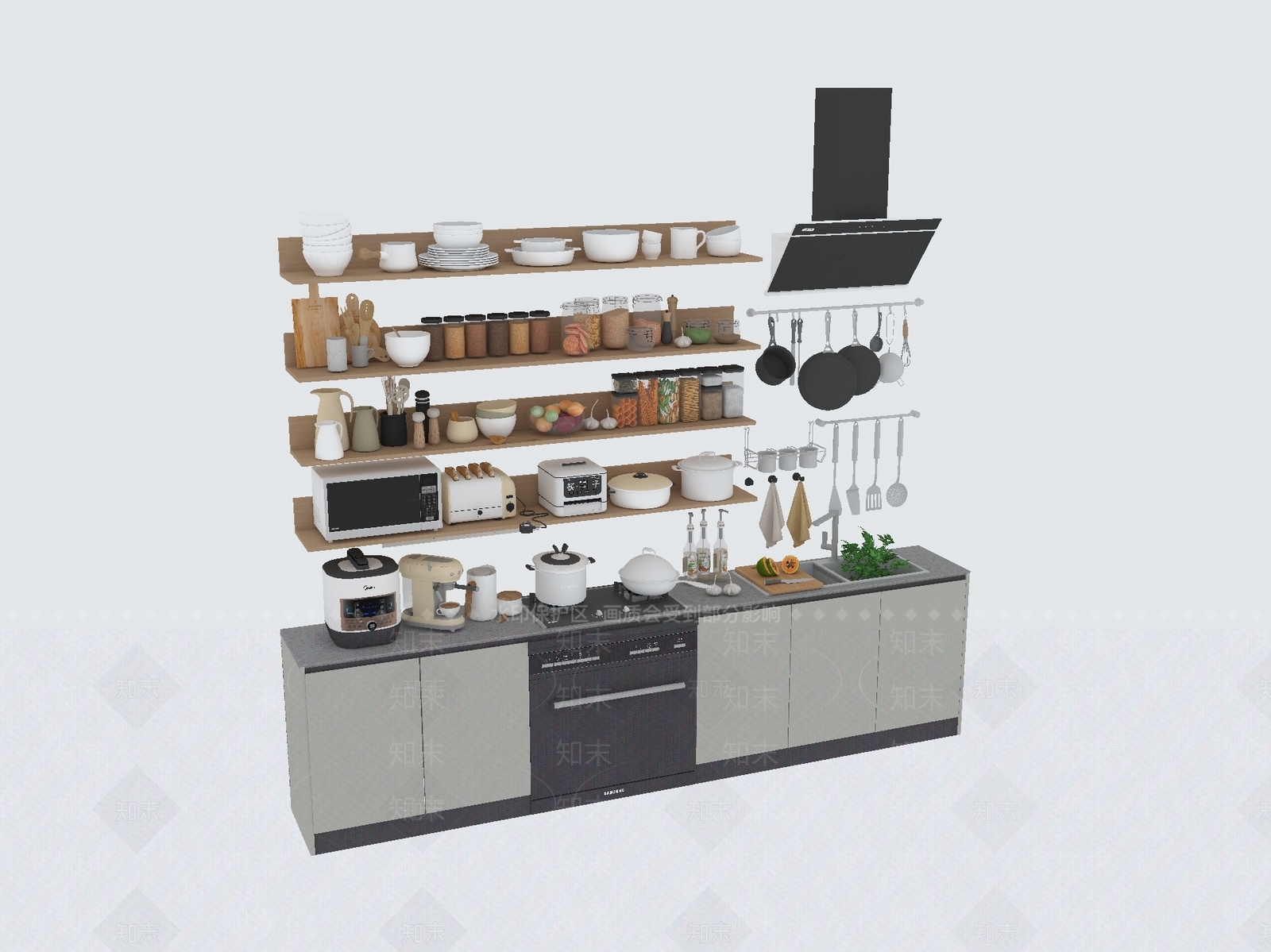 现代简约开放式厨房3D模型下载【ID:1225837040】