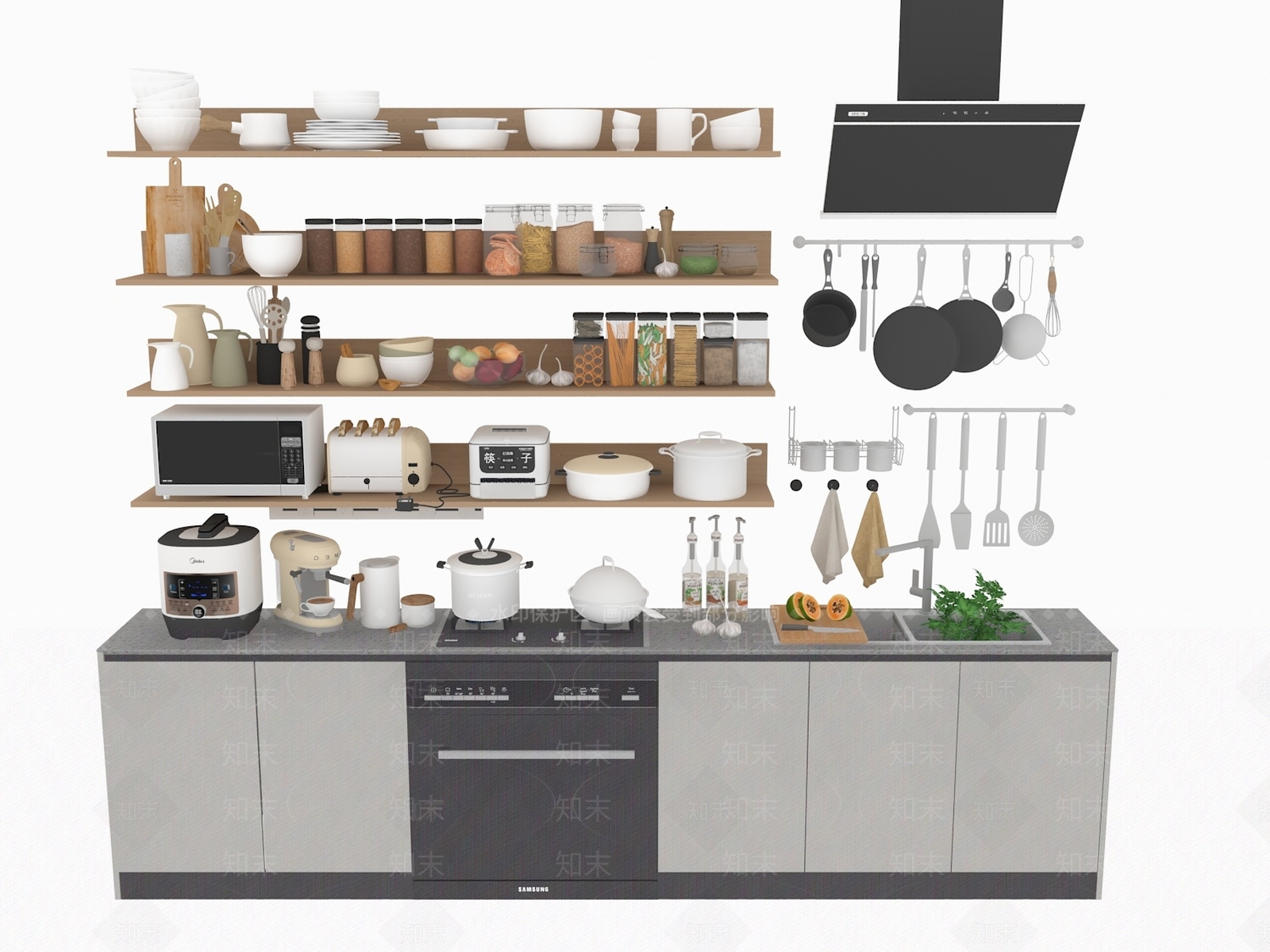 现代简约厨房用品3D模型下载【ID:1225842985】