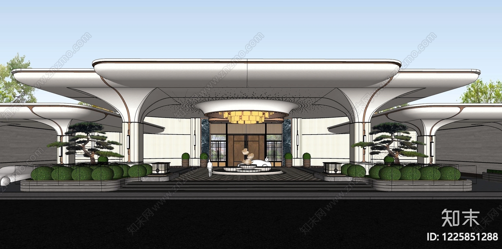新中式售楼处建筑SU模型下载【ID:1225851288】