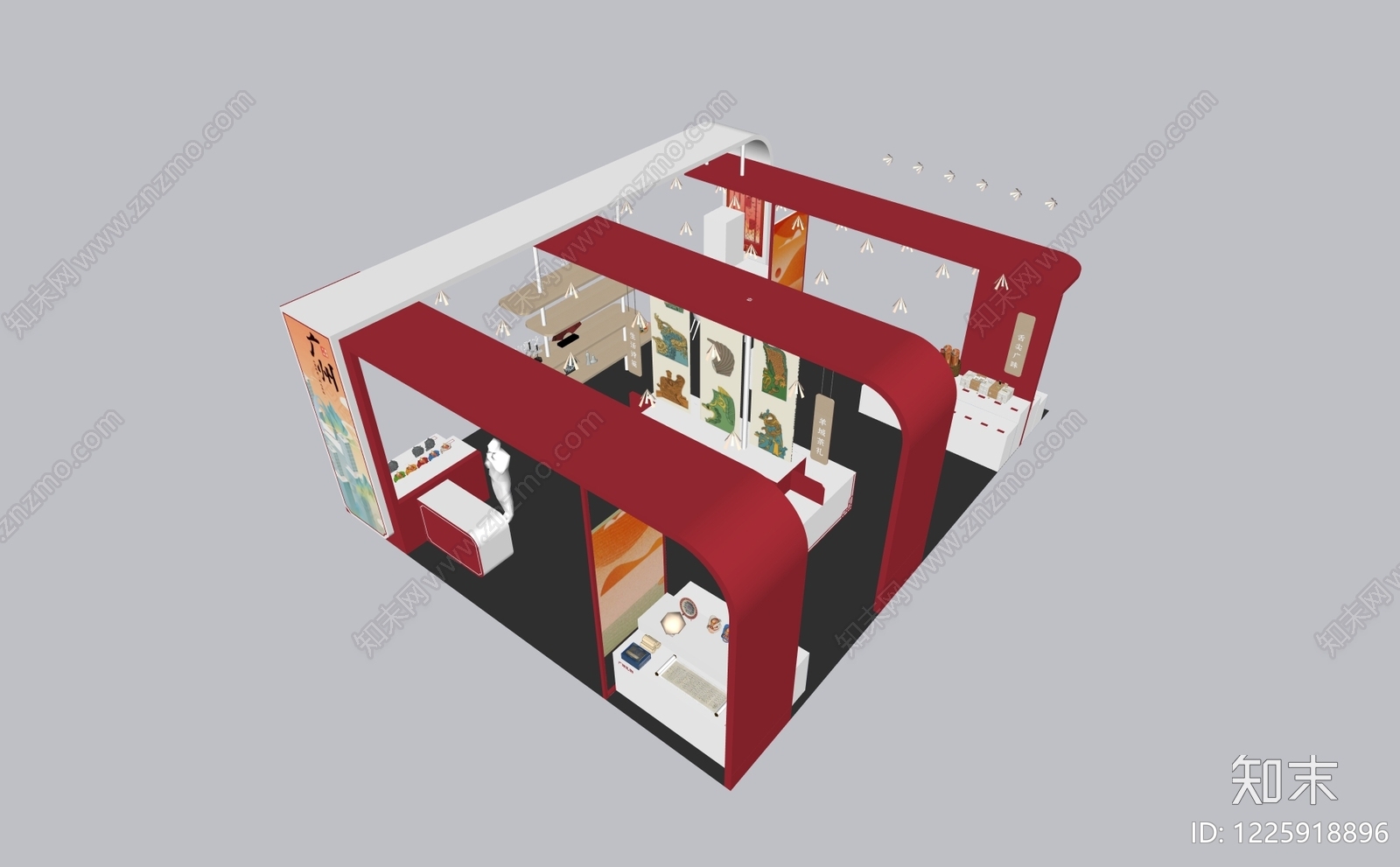 新中式文创展台SU模型下载【ID:1225918896】