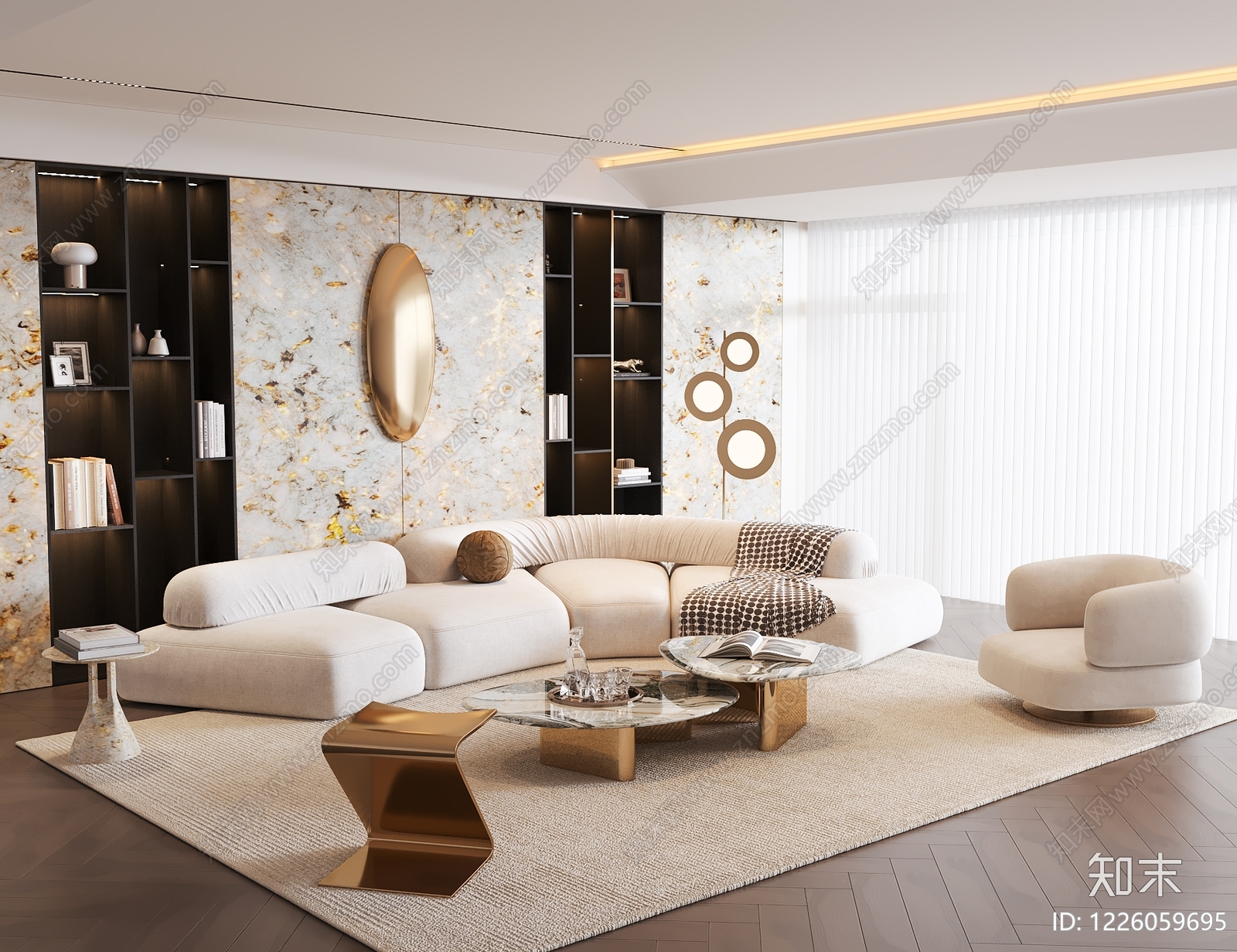 轻奢开放式客厅SU模型下载【ID:1226059695】