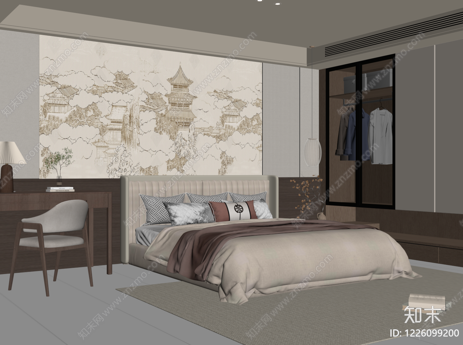 新中式家居卧室SU模型下载【ID:1226099200】