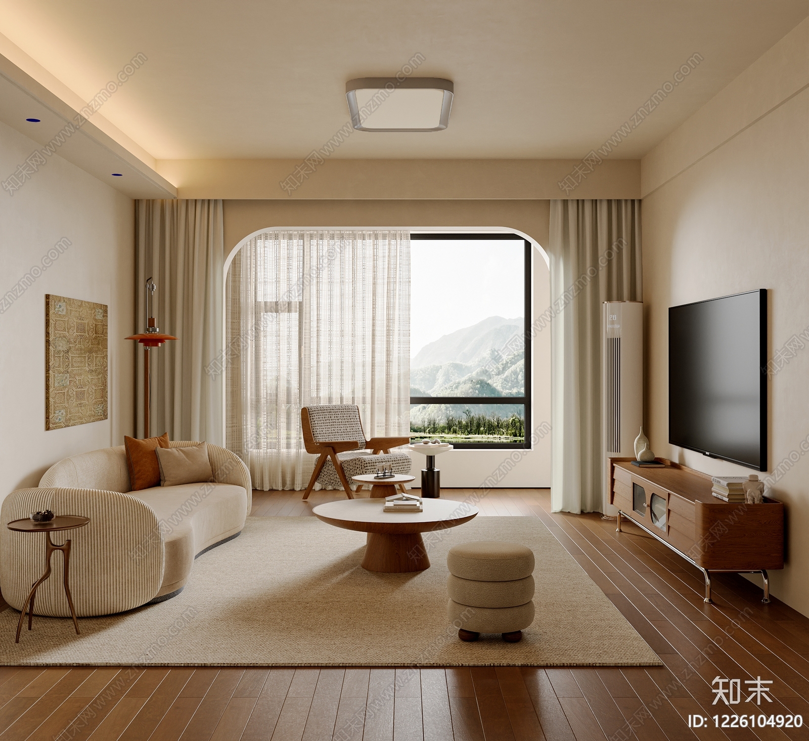 奶油风家居客厅SU模型下载【ID:1226104920】