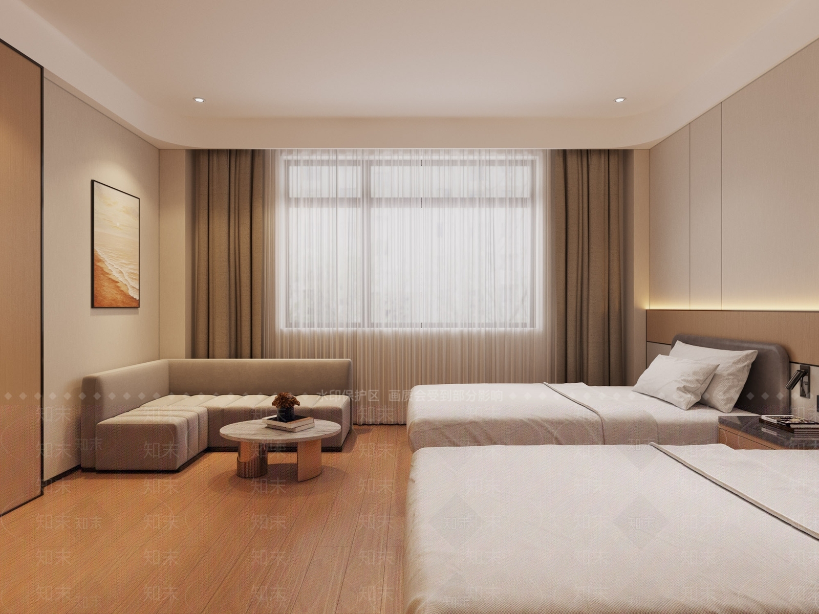原木风酒店客房3D模型下载【ID:1226110287】