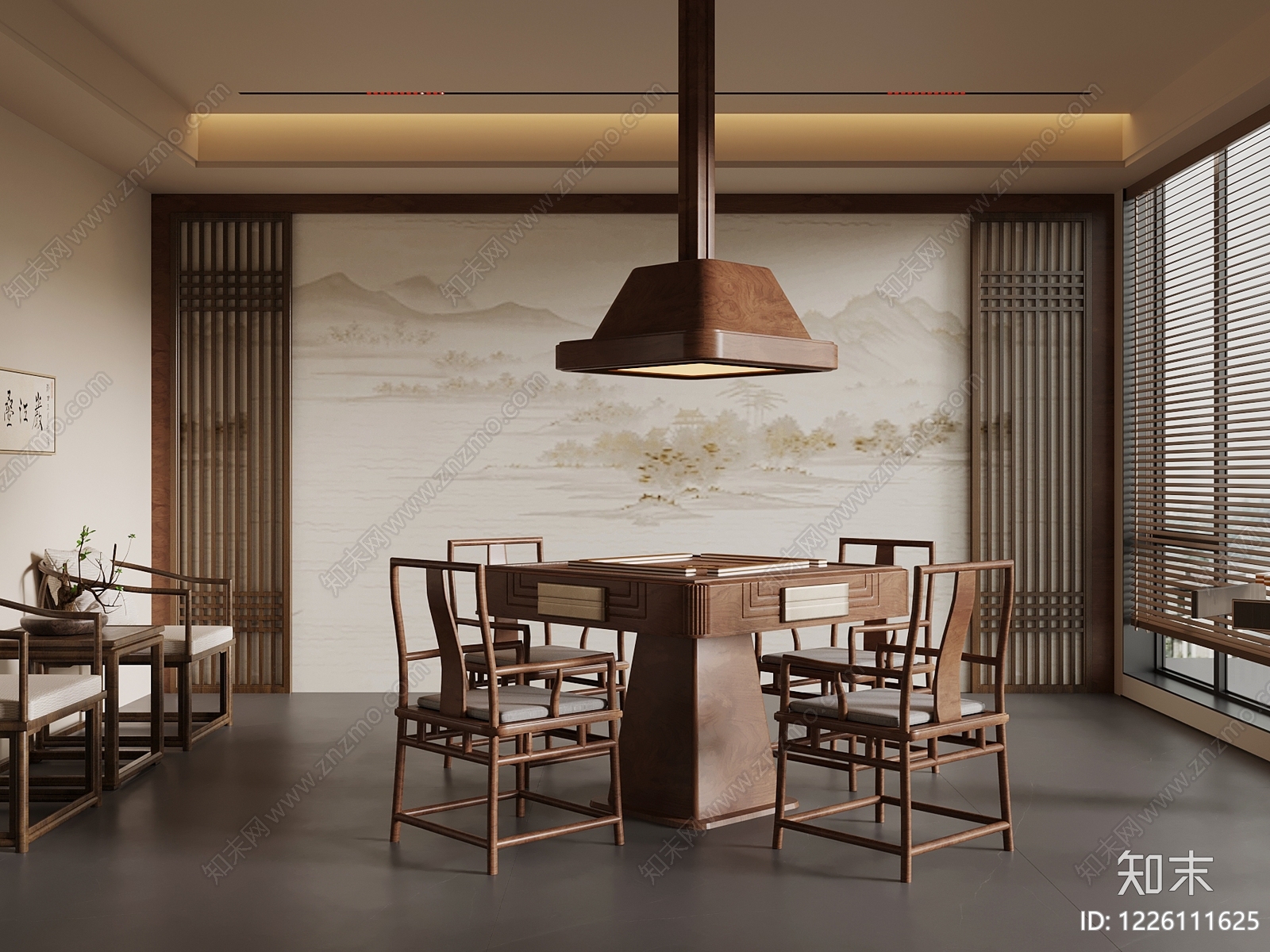 新中式棋牌室SU模型下载【ID:1226111625】