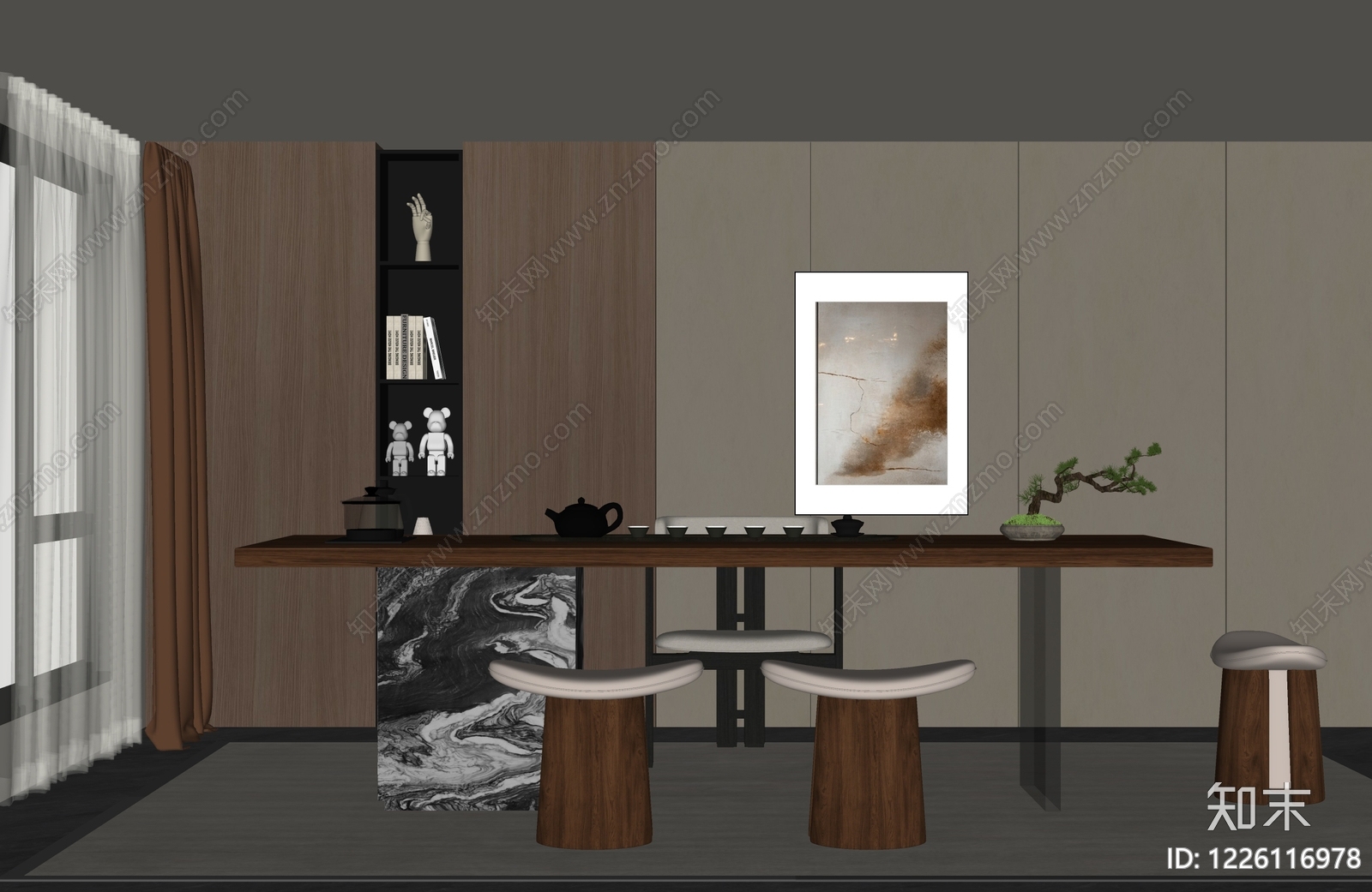 新中式茶室SU模型下载【ID:1226116978】
