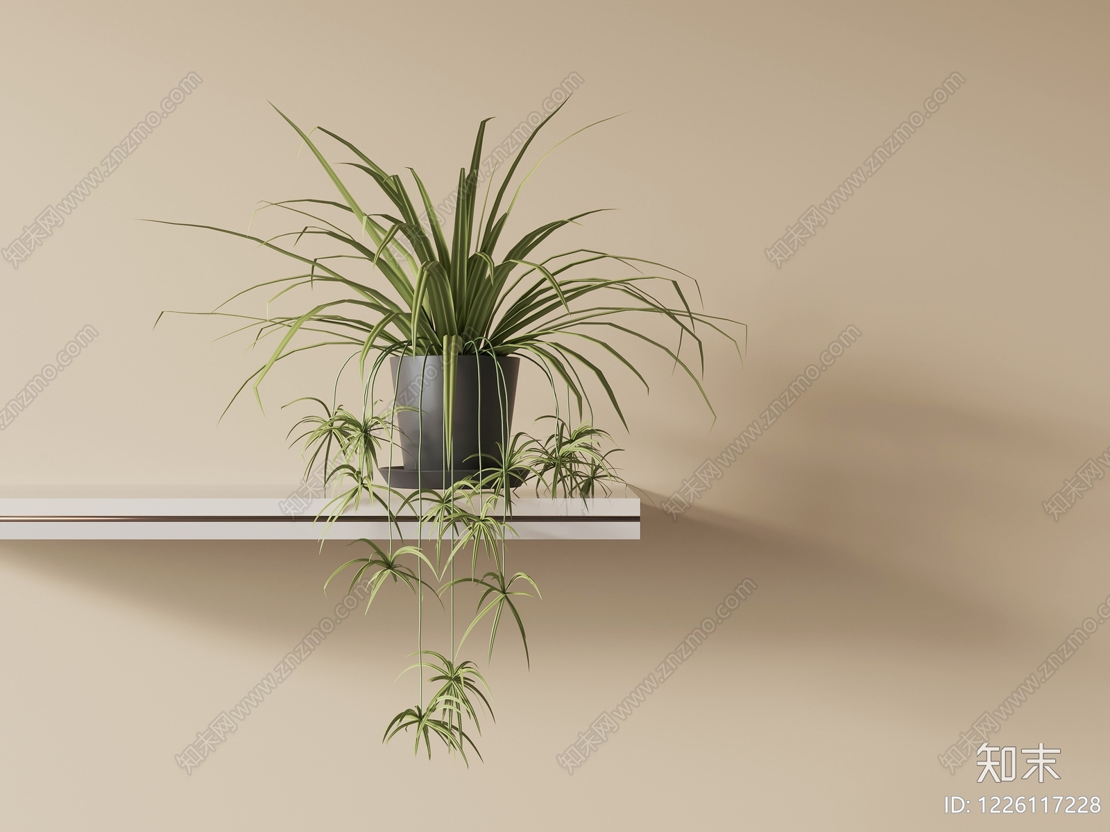 奶油风盆栽SU模型草图