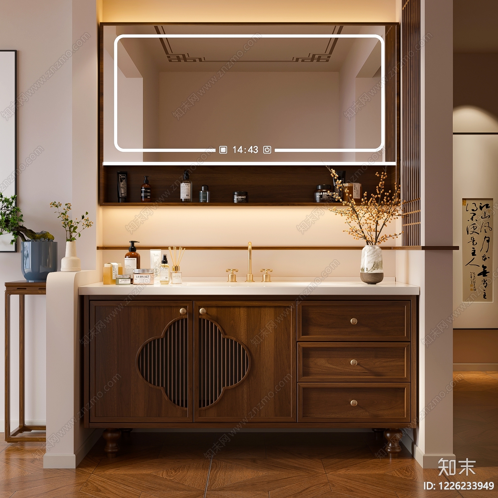 新中式浴室柜SU模型下载【ID:1226233949】