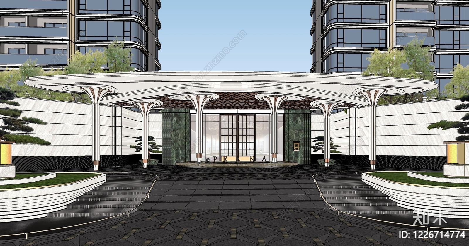 现代售楼处建筑SU模型下载【ID:1226714774】