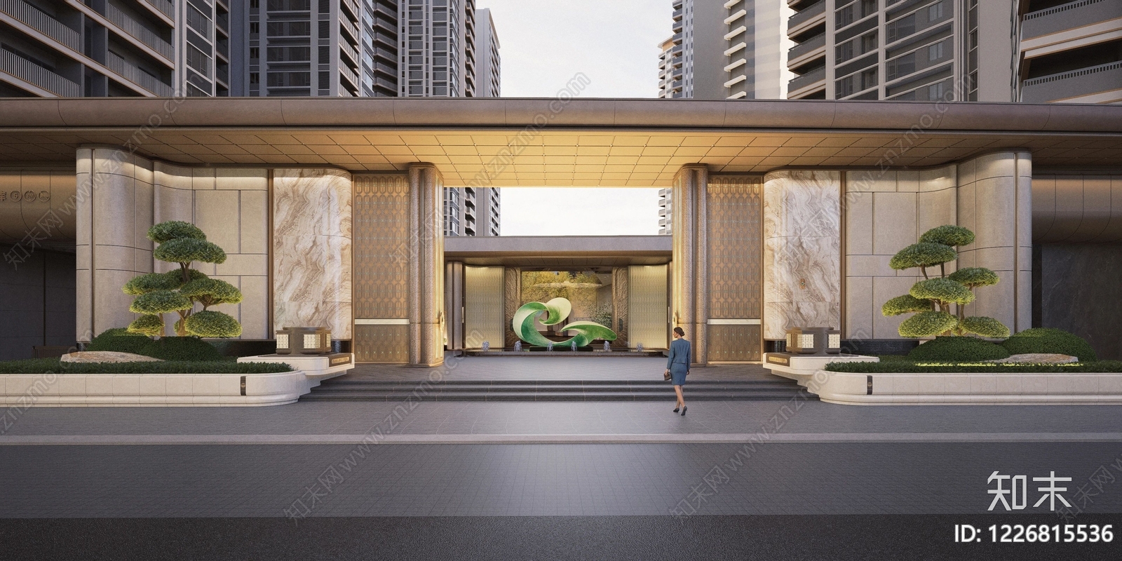 新中式小区建筑SU模型下载【ID:1226815536】