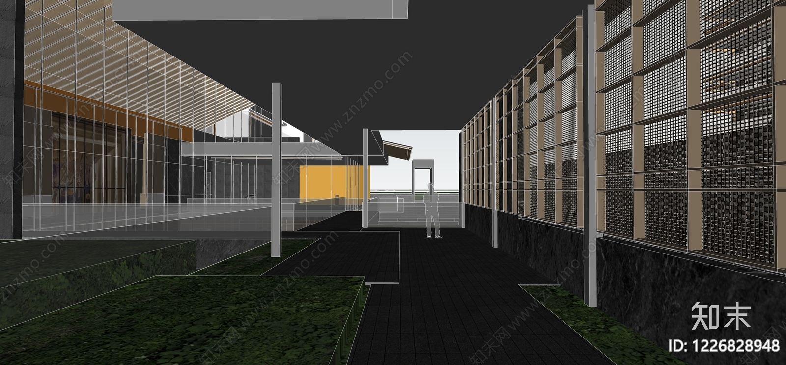 新中式售楼处建筑SU模型下载【ID:1226828948】