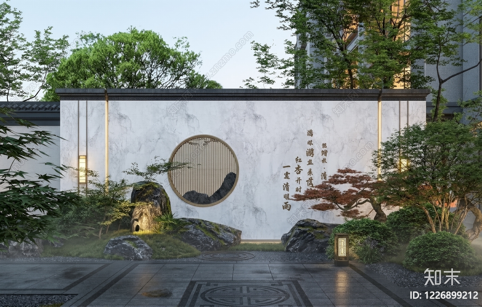 新中式景观景墙SU模型草图