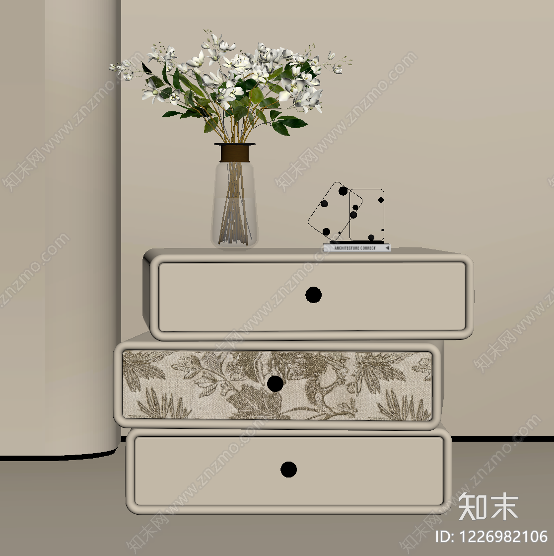 奶油风床头柜SU模型下载【ID:1226982106】