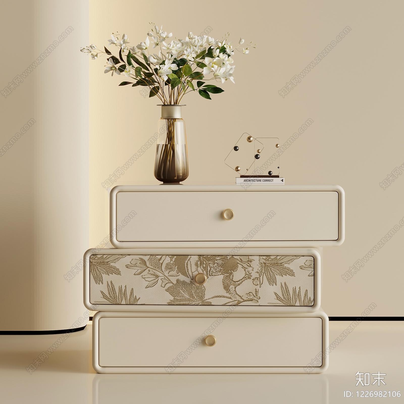 奶油风床头柜SU模型下载【ID:1226982106】