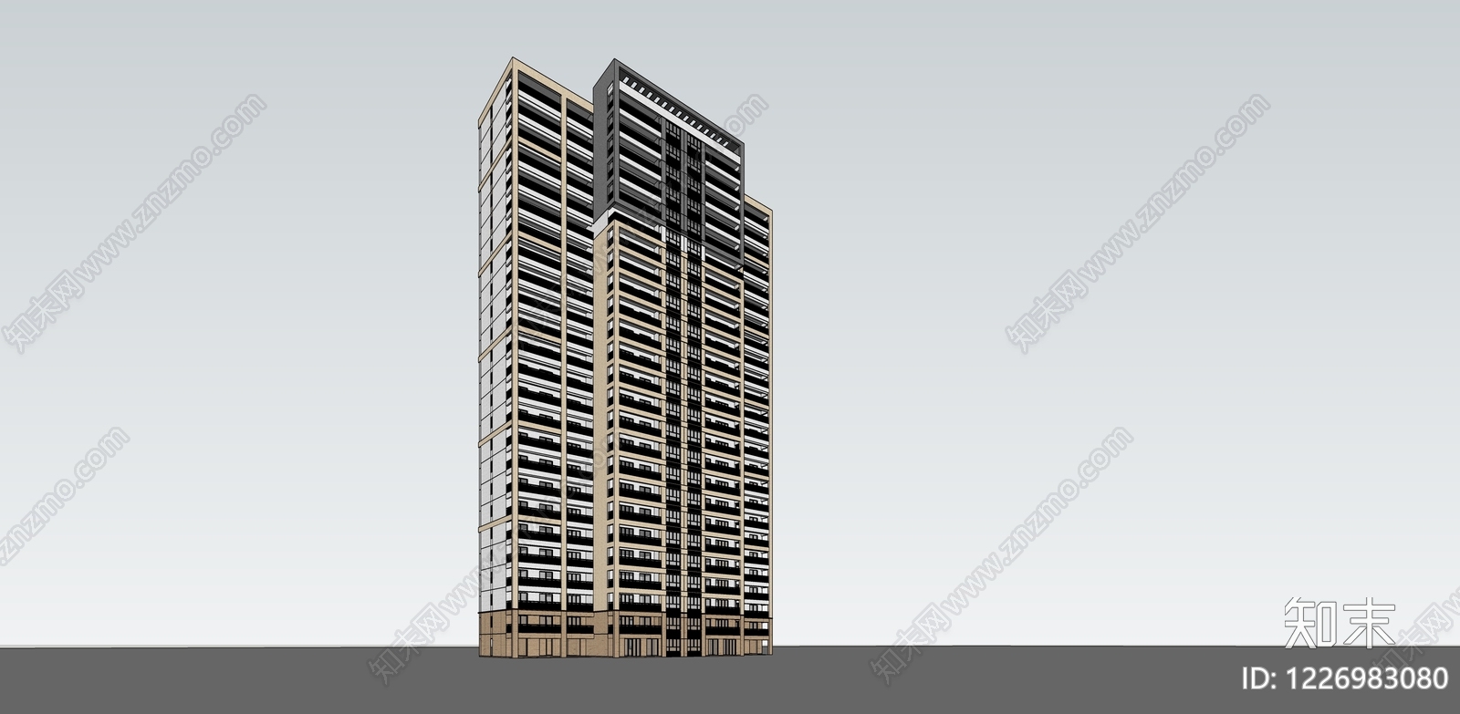 现代主义小高层住宅楼SU模型下载【ID:1226983080】