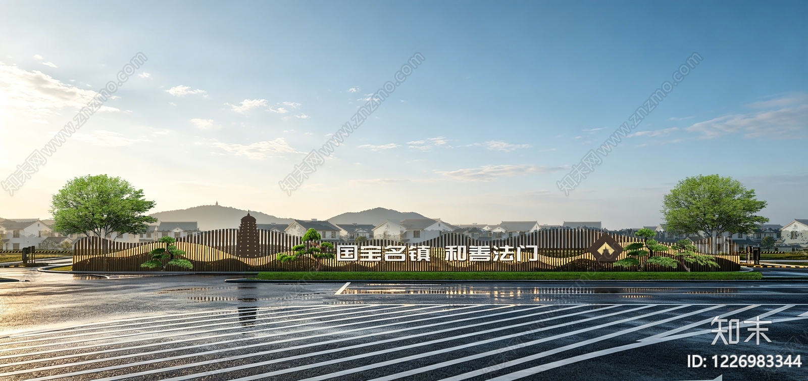 新中式景观格栅围挡SU模型下载【ID:1226983344】