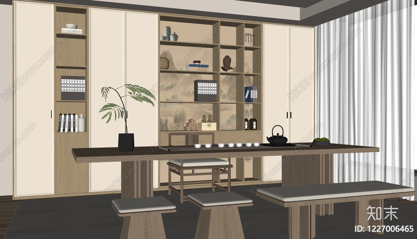 新中式茶室SU模型下载【ID:1227006465】