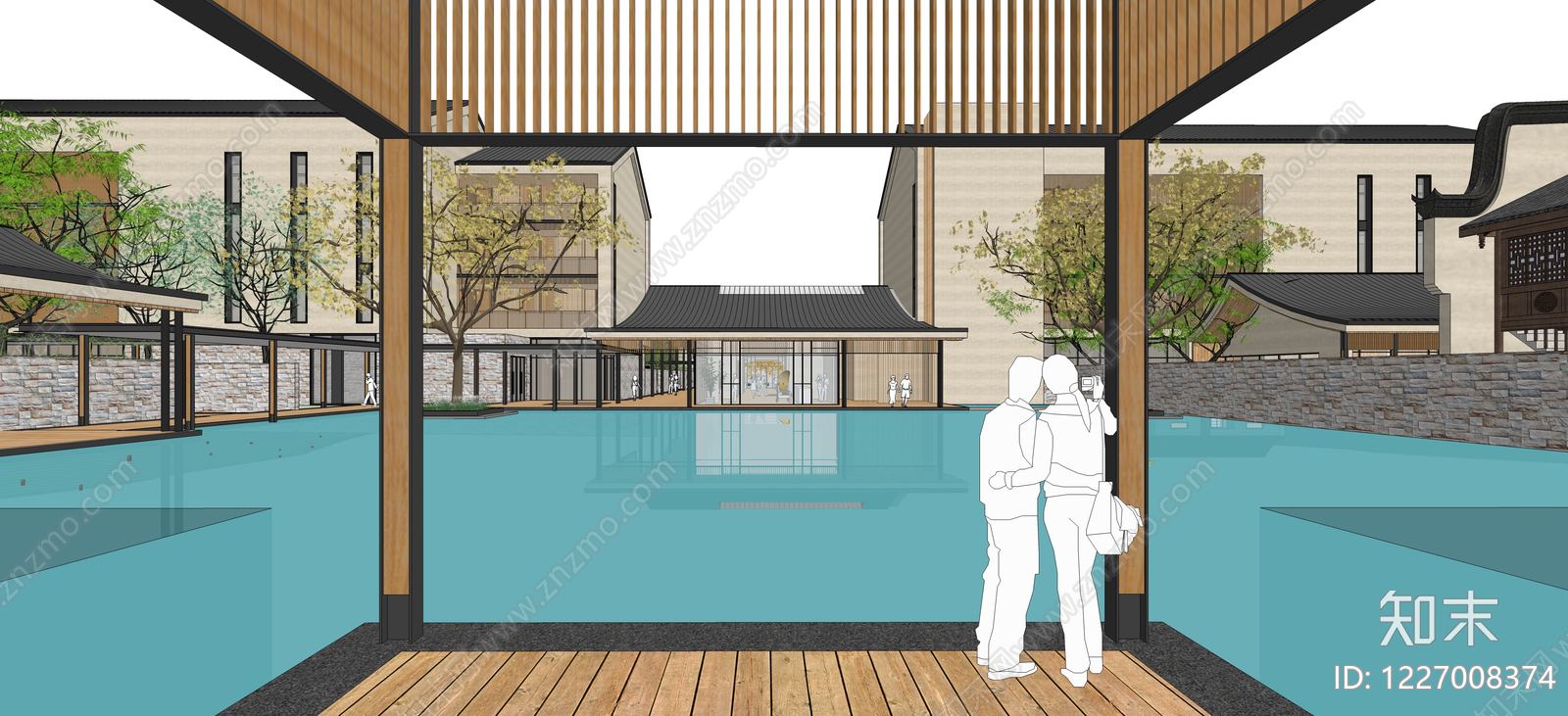 新中式酒店建筑SU模型下载【ID:1227008374】