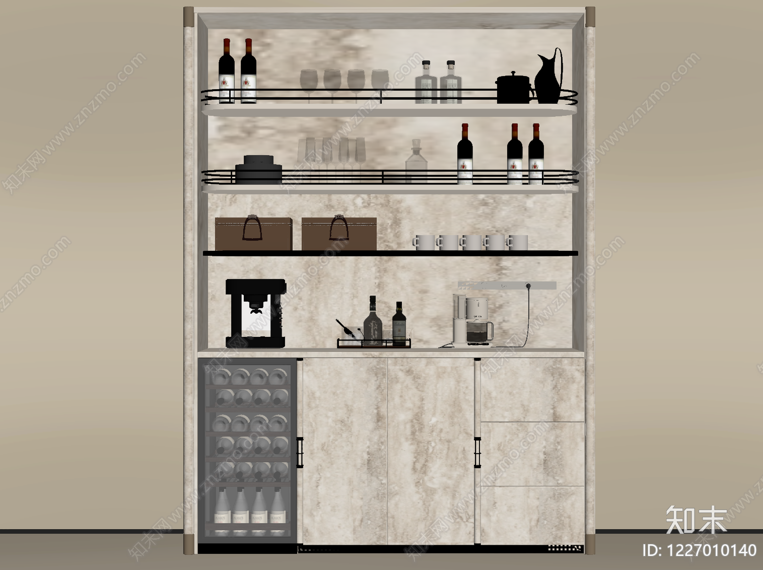 轻奢酒柜SU模型下载【ID:1227010140】