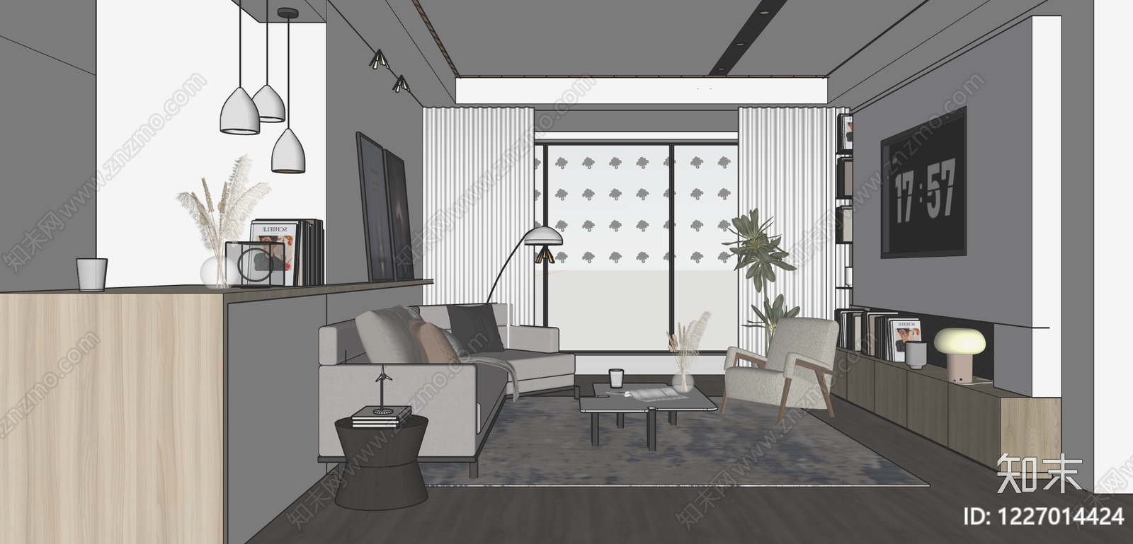 现代简约家居客厅SU模型下载【ID:1227014424】