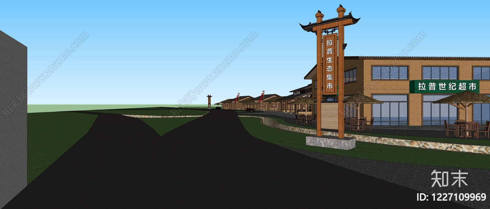 新中式文旅项目景观SU模型下载【ID:1227109969】