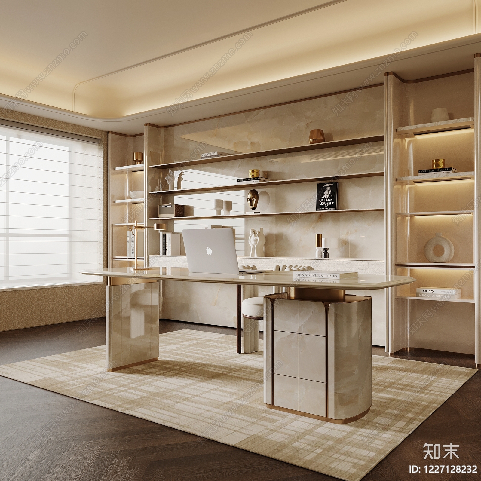 轻奢书房SU模型下载【ID:1227128232】