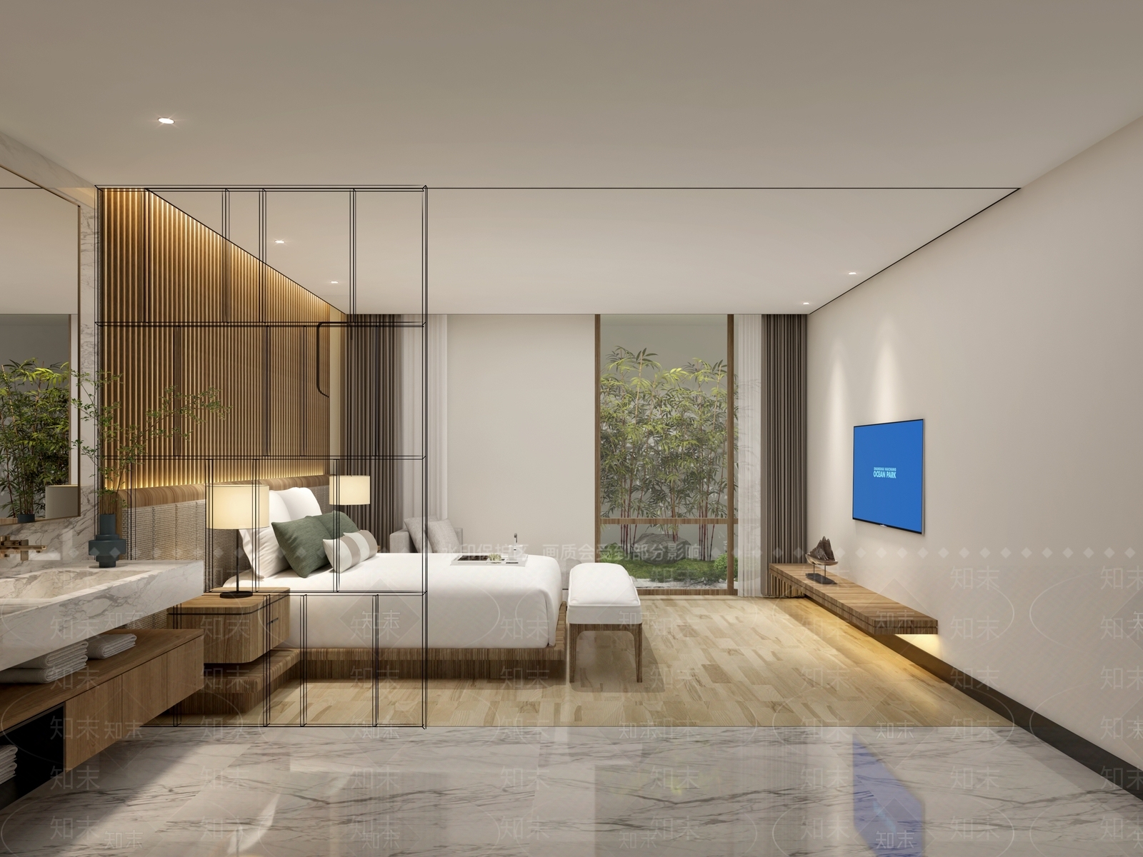 禅意酒店客房3D模型下载【ID:1227141675】