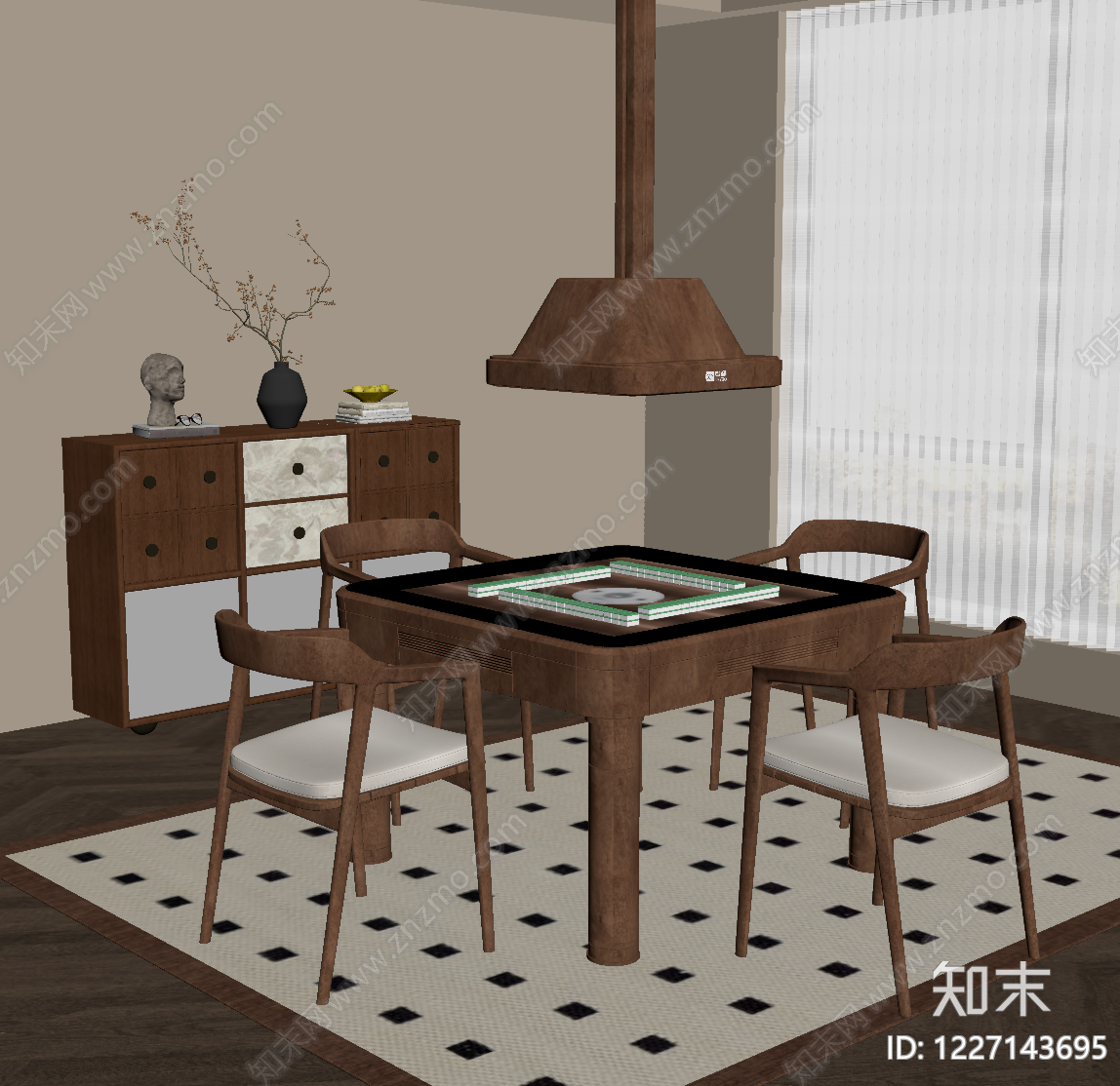 中古风麻将桌SU模型下载【ID:1227143695】