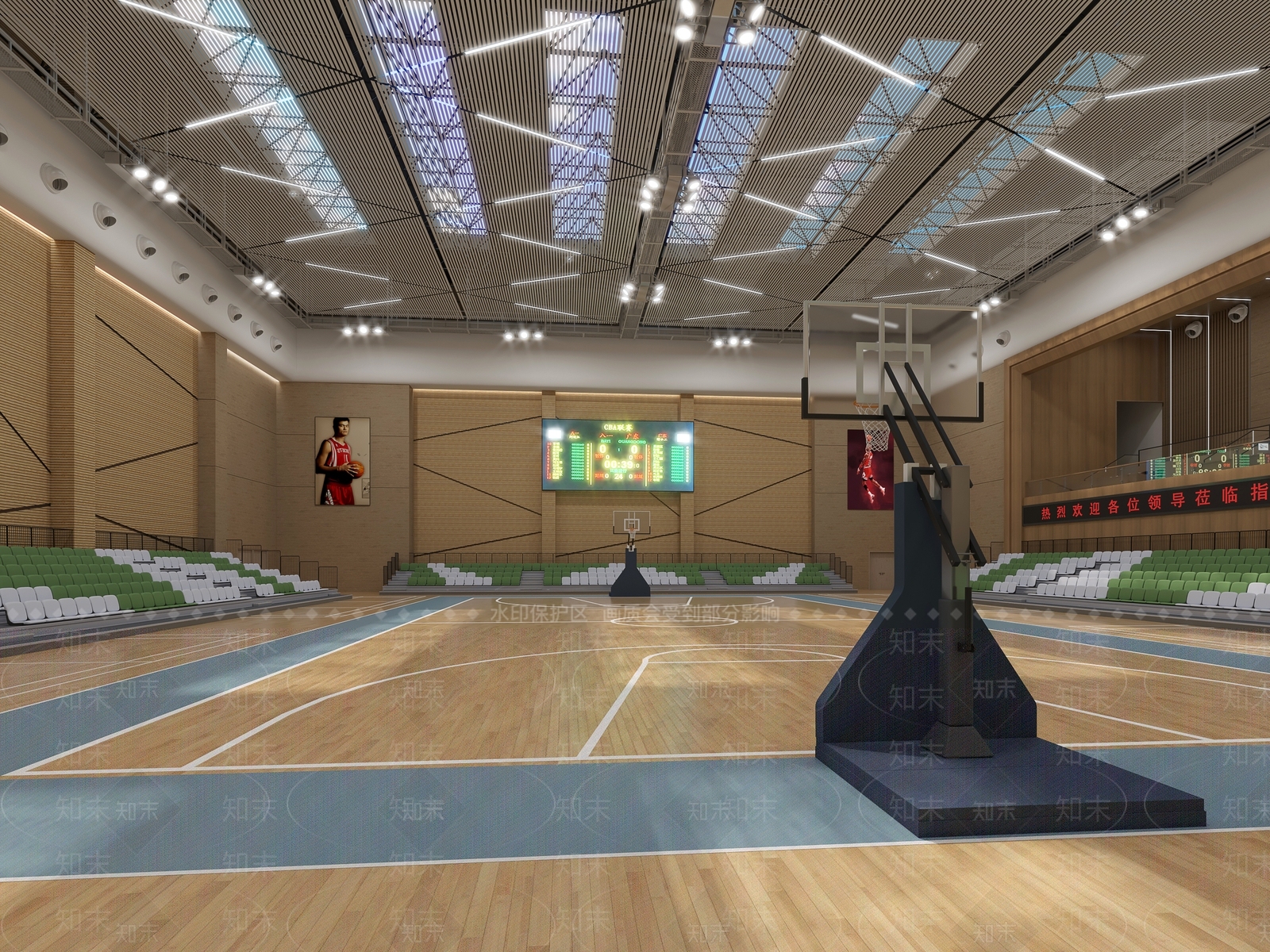 现代篮球场3D模型渲染效果图