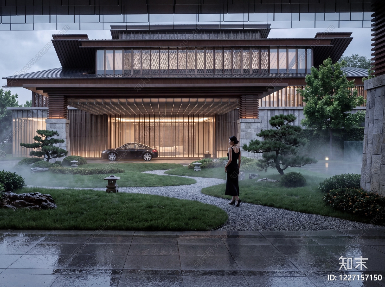 新中式景观酒店建筑SU模型草图