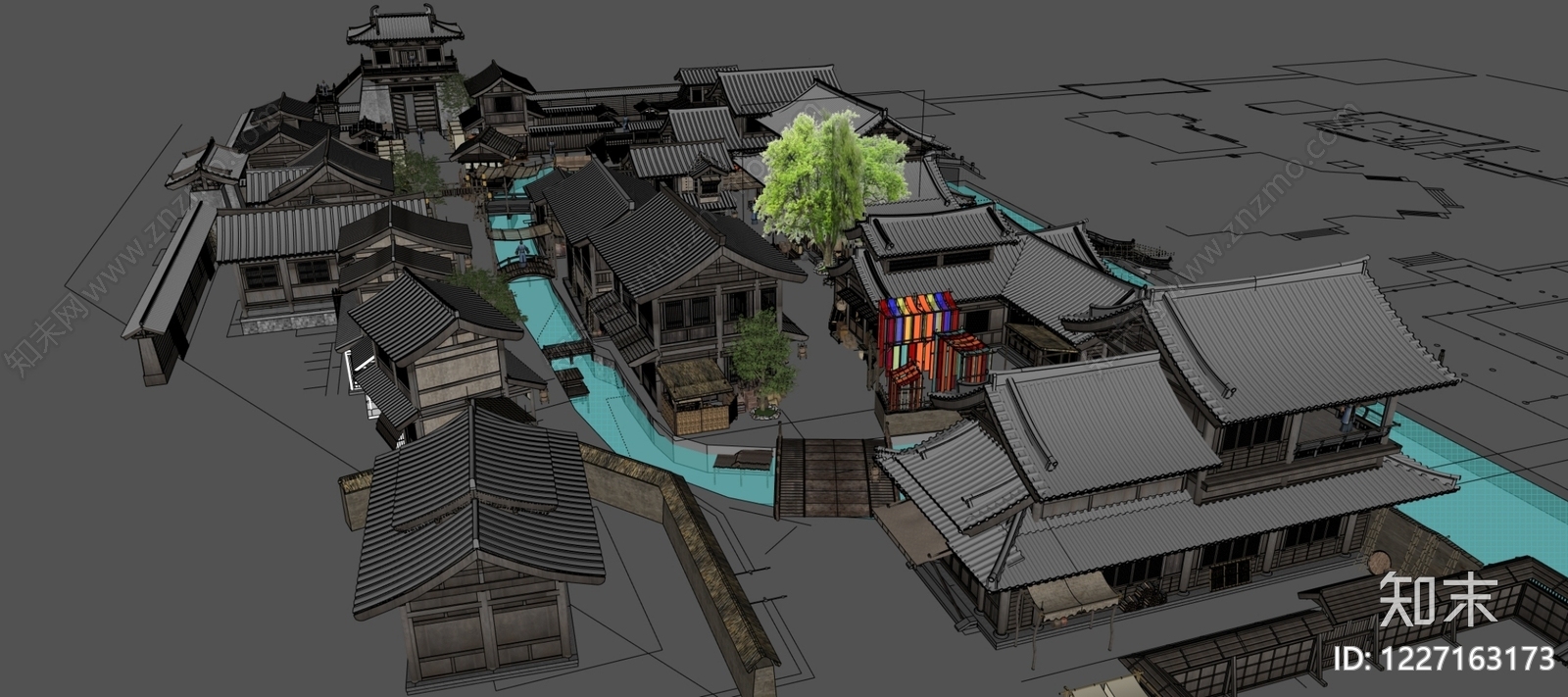 中式古建商业街SU模型下载【ID:1227163173】