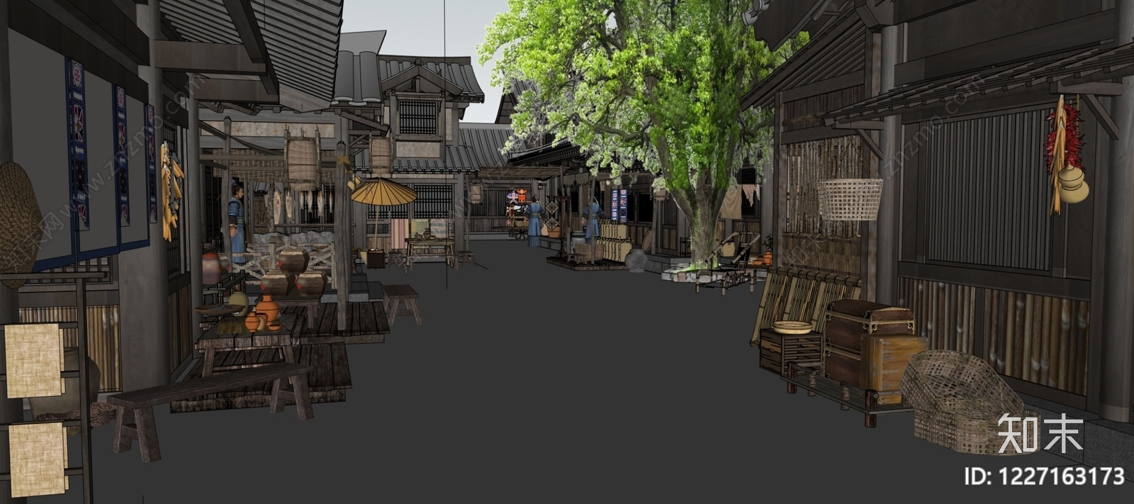 中式古建商业街SU模型下载【ID:1227163173】