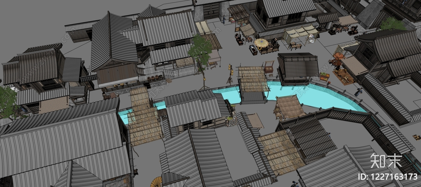 中式古建商业街SU模型下载【ID:1227163173】