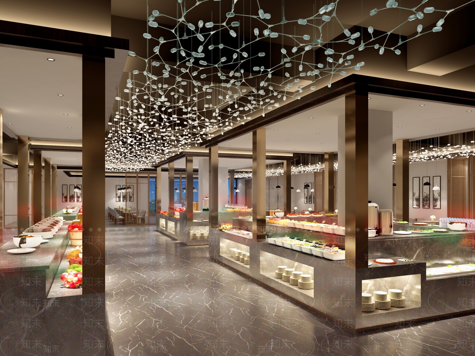 轻奢自助餐厅3D模型下载【ID:1227162623】