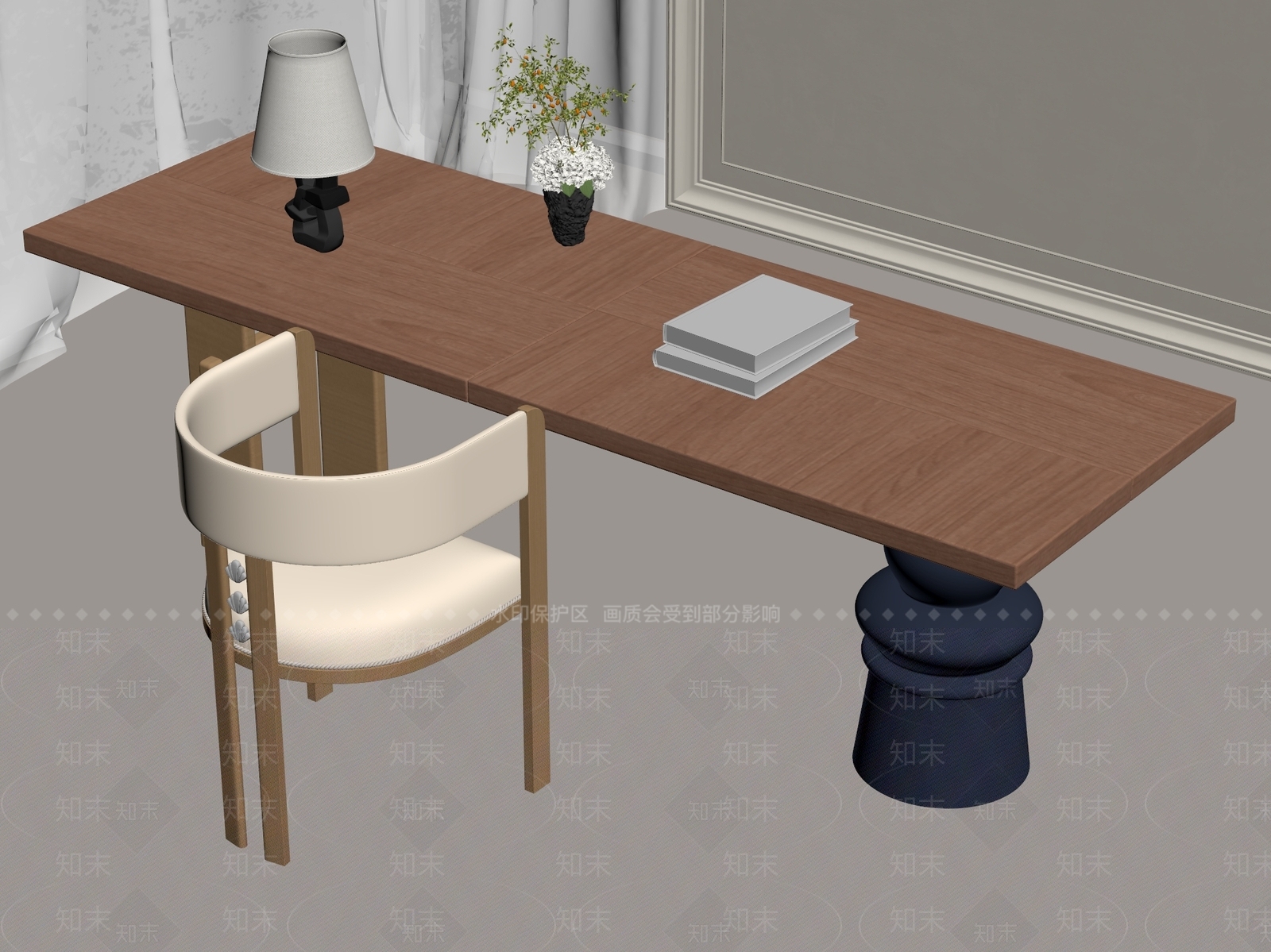 奶油风书桌椅3D模型下载【ID:1227193758】