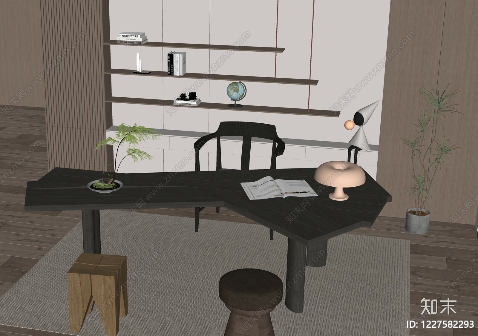 现代简约书房SU模型下载【ID:1227582293】